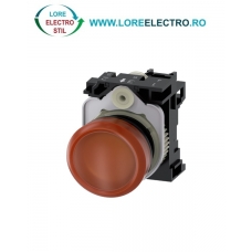 3SU1103-6AA00-1AA0, LAMPA DE SEMNALIZARE COMPLETA SIEMENS SIRIUS, DIAMETRU DE 22 MM, AMBRA, LENTILA NETEDA, LED INTEGRAT 110 V AC, CONEXIUNE CU SURUB