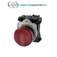 3SU1103-6AA20-1AA0, LAMPA DE SEMNALIZARE COMPLETA SIEMENS SIRIUS, DIAMETRU DE 22 MM, ROSIE, LENTILA NETEDA, LED INTEGRAT 110 V AC, CONEXIUNE CU SURUB