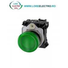 3SU1106-6AA40-1AA0, LAMPA DE SEMNALIZARE COMPLETA SIEMENS SIRIUS, DIAMETRU DE 22 MM, VERDE, LENTILA NETEDA, LED INTEGRAT 230 V AC, CONEXIUNE CU SURUB
