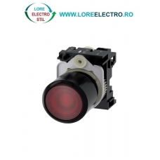 3SU1201-0EB20-0AA0, BUTON COMPACT ILUMINAT SIEMENS SIRIUS, CURSA EXTINSA 12 MM, DIAMETRU DE 22 MM, ROSU TRANSPARENT, PLAT, FUNCTIONARE MOMENTANA CU REVENIRE
