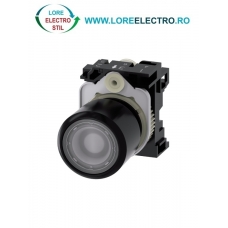 3SU1201-0EB70-0AA0, BUTON COMPACT ILUMINAT SIEMENS SIRIUS, CURSA EXTINSA 12 MM, DIAMETRU DE 22 MM, TRANSPARENT, PLAT, FUNCTIONARE MOMENTANA CU REVENIRE