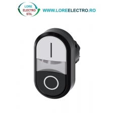 3SU1001-3AB61-0AK0, ACTUATOR BUTON DUBLU ILUMINAT SIEMENS SIRIUS, DIAMETRU DE 22 MM, ALB/NEGRU, MARCAT CU I/O, PLAT, CU REVENIRE