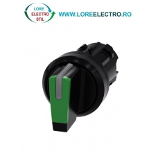 3SU1002-2BP40-0AA0, ACTUATOR COMUTATOR ROTATIV ILUMINAT SIEMENS SIRIUS, DIAMETRU DE 22 MM, VERDE, CU 3 POZITII I-O-II, CU REVENIRE SI RETINERE
