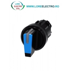 3SU1002-2BP50-0AA0, ACTUATOR COMUTATOR ROTATIV ILUMINAT SIEMENS SIRIUS, DIAMETRU DE 22 MM, ALBASTRU, CU 3 POZITII I-O-II, CU REVENIRE SI RETINERE