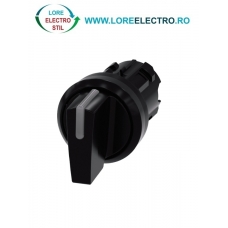 3SU1002-2BN10-0AA0, ACTUATOR COMUTATOR ROTATIV ILUMINAT SIEMENS SIRIUS, DIAMETRU DE 22 MM, NEGRU, CU 3 POZITII I-O-II, CU RETINERE SI REVENIRE
