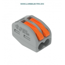 222-412 Conector dublu cu parghie, 2P WAGO, sectiune maxima 4mmp, curent maxim 32A, tensiune 400V, culoare gri