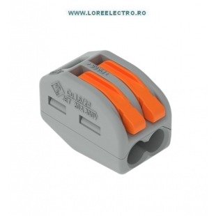 222-412 Conector dublu cu parghie, 2P WAGO, sectiune maxima 4mmp, curent maxim 32A, tensiune 400V, culoare gri