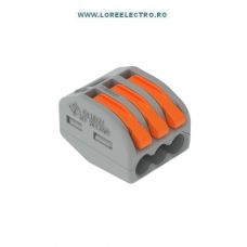 222-413 Conector cu parghie 3 intrari, 3P WAGO, sectiune maxima 4mmp, curent maxim 32A, tensiune 400V, culoare gri