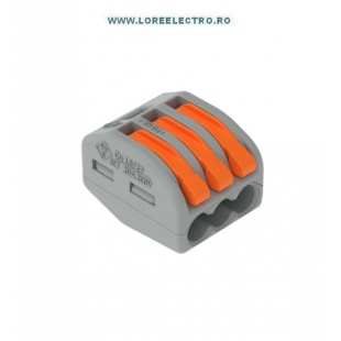 222-413 Conector cu parghie 3 intrari, 3P WAGO, sectiune maxima 4mmp, curent maxim 32A, tensiune 400V, culoare gri