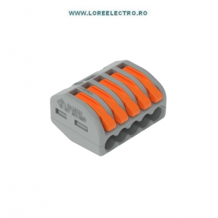 222-415 Conector cu parghie 5 intrari, 5P WAGO, sectiune maxima 4mmp, curent maxim 32A, tensiune 400V, culoare gri