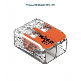 221-412 Conector compact transparent 2 intrari, 2P WAGO, sectiune maxima 4mmp, curent maxim 32A, tensiune 400V