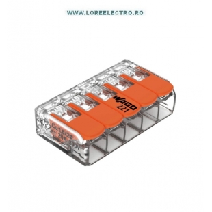 221-415 Conector compact transparent 5 intrari WAGO, sectiune maxima 4mmp, curent maxim 32A, tensiune 400V