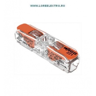 221-2411 Conector liniar transparent 2 intrari, 2P WAGO, sectiune maxima 4mmp, curent maxim 32A, tensiune 400V